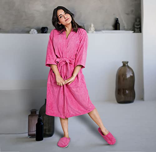 Image of Sassoon Venir Microfiber Bathrobe With Slippers for Men & Women, Unisex Luxury Bathrobe Towel, Spa Robe Combed (Pack of 1) - Coral Pink Color