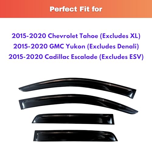 Image of KPY Rain Guards Fit for 2015-2020 Chevrolet /Chevy Tahoe (Excludes XL), Out-Channel Window Visors Vent Deflectors 4PC, Car Accessories for 2015-2020 GMC Yukon & Cadillac Escalade (Excludes Denali /ESV)