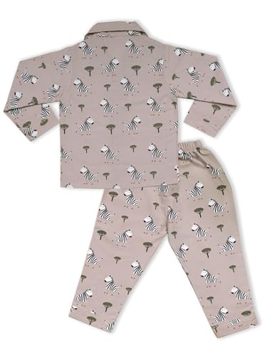 Image of MINIMATES Unisex Kids Cotton All Over Printed Night Suit Sleepwear Top & Pyjama Set Full Sleeve with Pockets for Girls & Boys with Buttons /Sleepwear for Girls /Night Dresses