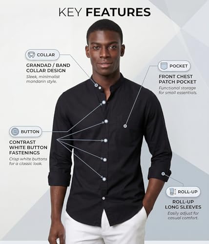 Image of Amazon Brand - INKAST Men's Cotton Blend Plain Solid Casual Shirt | Mandarin Collar | Full Sleeves | Regular Straight Fit | Office & Daily Casual Wear