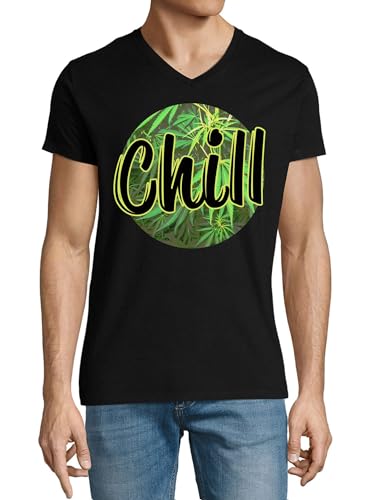 Chill Smoker T-shirt col V en coton noir homme pour un style décontracté
