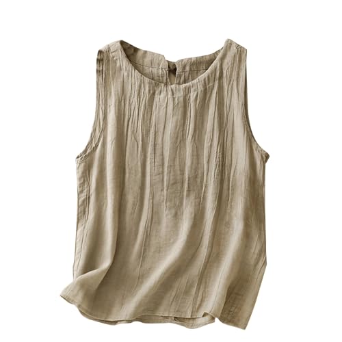 Camisetas sin Manga Lino Mujer Verano Moda Color sólido Camisola Camisetas de Tirantes Casual Cuello en V Deportivo Original Fiesta Playa Chaleco Tops Camisa Blusa Suelto Basic tee 2024