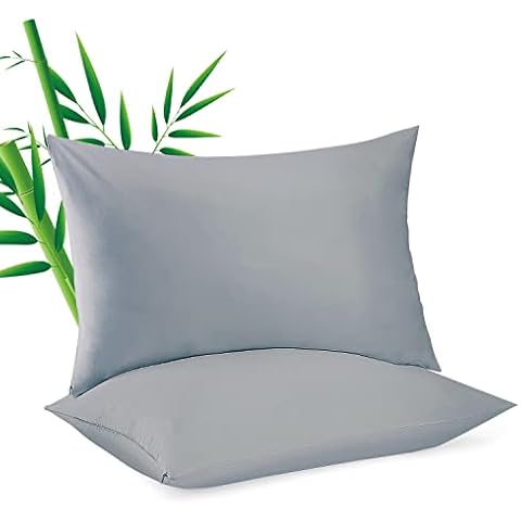 4 Pack Cooling Pillowcasess for Hot Sleepers & Night Sweats, 400 TC Bamboo Viscose Pillow Protectors, Zippered Pillow Cases Queen Size, Breathable Silky Soft Pillow Covers, Gray, 20x30 Cover
