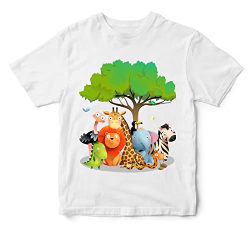 Image of Boys & Girls Cute Jungle Animals Theme 100% Cotton Unisex Kids T-Shirt