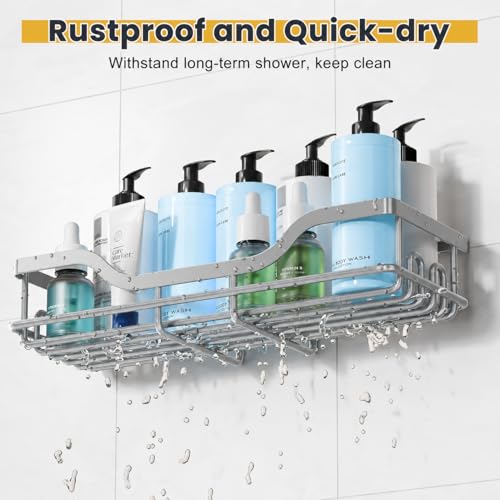 Image of OMAIRA 3-Pack Shower Caddy with Soap Holder, Adhesive Rustproof No-drill Strudy Loading Inside Shower Organizer Shelves Rack Storage Bathroom Organization for Smooth Wall Glass Tile, Grey (Large)