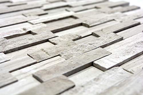 Mosaico Splitface in Marmo, Parete in Pietra Naturale, Brick Grigio Chiaro a Strisce, Rivestimento per Parete - MOS40-3D20