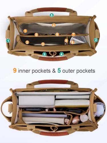 Image of FIORETTO Womens Canvas Tote Bag Purse with Individual Compartment, Zipper Top, Reinforced Bottom & Luggage Sleeve