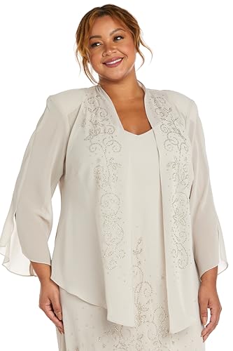 Image of R&M Richards Women's Beaded Pebble Georgette Evening Suit- Mother of The Bride, Cocktail Attire, Wedding Guest
