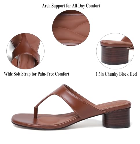Image of vivianly Women's Suede Low Chunky Block Heel Flip Flops Square Toe Thong Heeled Sandals Casual Slip On Mules for Work Beach Casual Outings