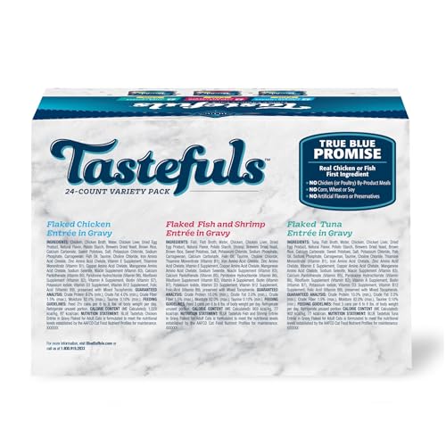 Blue Buffalo Tastefuls Natural Flaked Wet Cat Food Variety Pack, Tuna, Chicken and Fish & Shrimp Entrées in Gravy 3-oz Cans (24 Count) - Image 3
