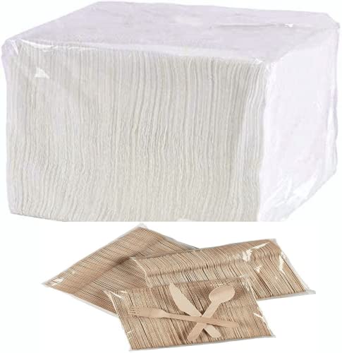 Lunch Napkin Party Kit. Includes 500 Lunch Napkin 1 Ply. 300 Count Wooden Utensils. 100 Forks, 100 Spoons, 100 Knifes. Wooden Cutlery