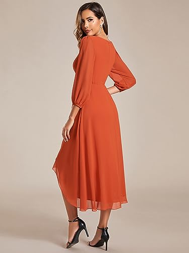 Image of Ever-Pretty Women's Chiffon V Neck Long Sleeves A-Line Midi Length Wedding Guest Dress Cocktail Party Formal Dresses 01926