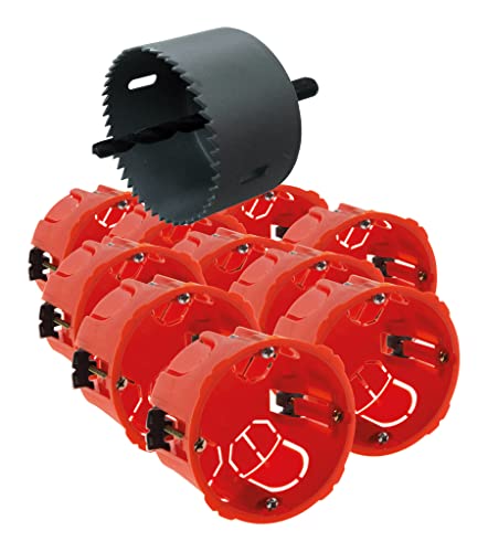 Zenitech Lot de 10 boîtes encastrement placo Ø67mm + scie-Cloche - Rouge