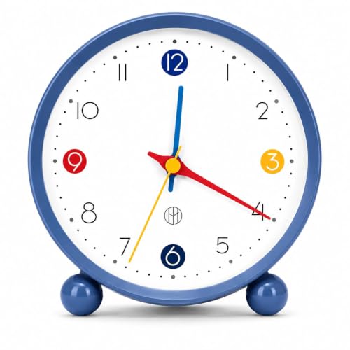 Image of HOME SKILL Analog Alarm Clock for Heavy Sleepers Loud Clock for Adults Classic Twin Bell - Super Loud, Non-Ticking Silent Quartz Movement, Backlight, Decor Bedroom /Office (Round Blue)