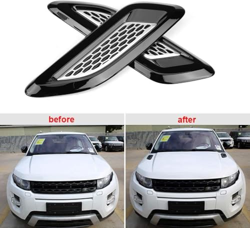 Image of Ventilation Grille Inserts for Front Windscreen, Car Hood Vent Exterior Outlet Wing Trim, Side Intake Scoop Turbo Bonnet Vent Cover Decor Scoop, Black