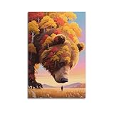 Wandkunst, Motiv: Herbstbär, surreale Illustration, skurrile Naturdekoration für Wohnzimmer und Schlafzimmer, künstlerisches Wandbild, modernes hängendes Dekor-Poster, 40 x 60 cm