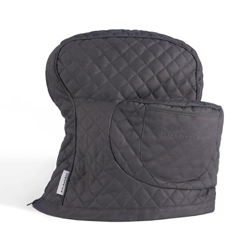 KITCHENAID Fitted Tilt-Head Stand Mixer Cover with Storage Pocket, Quilted 100% Cotton,14.4'x18'x10', Charcoal Grey