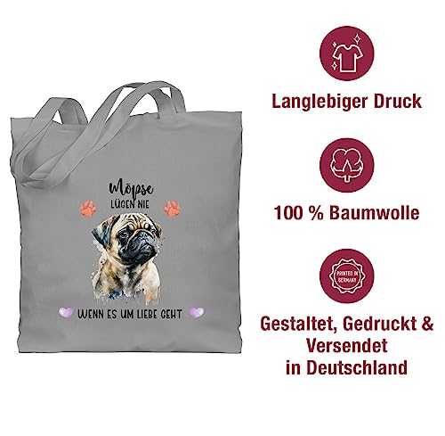 Baumwolltasche - Hunde - Mops - Geschenk Hundebesitzern - Unisize - Hellgrau - tasche hund hundebesitzer motiv einkaufstasche geschenke für hundefans hundemotiv stofftaschen bag with dog hunden