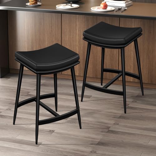 ALFORDSON Bar Stools Set, 2PCS Backless Counter Stool High Chair for Home Kitchen, 2X Barstools 66cm Height with Footrest Linen Fabric Countertop Dining Chair, Black