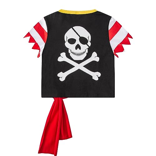 Image of Toddler Boys Outfits Halloween Pirate Striped Trousers Kids Long sleeved Clothes with Hat