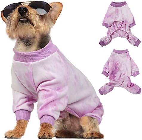 Ginbavi Tie Dye Dog Pajamas, Soft Lightweight Puppy Jumpsuit Shirts Boys Girls Doggie Onesie PJS with 4 Legs, Breathable Stretchy Dog Pullover Jammies Pet Bodysuits Apparel for Small Medium Dogs