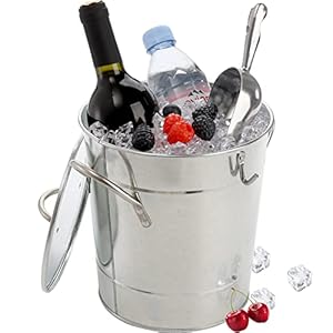 YOUEON 4 Liter Ice Bucket with Scoop and Lid, Double Walled Insulated Ice Bucket for Parties, Cocktail Bar, Wine Chiller, Beverage Tub with Carry Handles, Indoor & Outdoor Use, Silver