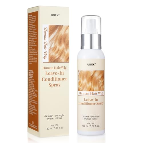UNEK Acondicionador en spray sin enjuague para pelucas de cabello humano: hidratación ligera anti frizz, aporta brillo y suavidad a pelucas, extensiones y postizos de cabello humano, 150 ml