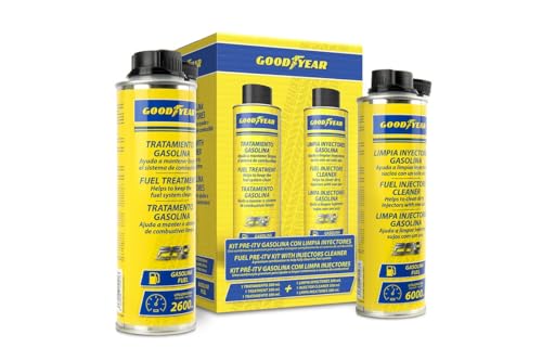 Goodyear Kit Pre-ITV Gasolina con Limpia Inyectores Goodyear Pro Additives. Aditivo de Combustible Gasolina 300+300 ml