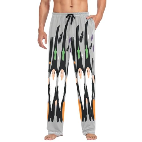 Qilmy Halloween Cute Gnome Men's Cotton Pajama Pants, Lightweight Lounge Sleepwear with Drawstring and Pocket