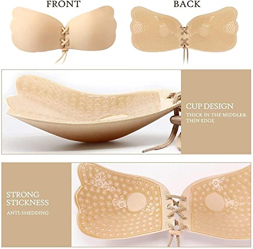 Agfiuytnl Adhesive Bra Strapless Sticky Bras 2 Pairs,Push Up Sticky Lifting Bra For Women Invisible Magic Bra With Nipple Covers Black/Beige #TOP2