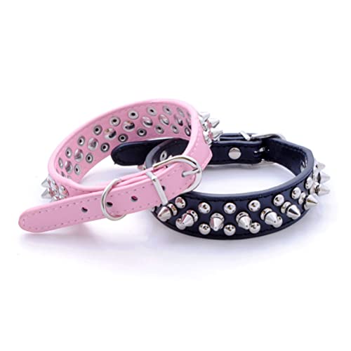 Spiked Dog Collar Soft Pu Leather Mushrooms Rivet Spike Studded Puppy Adjustable Cat Collars Black M #TOP4