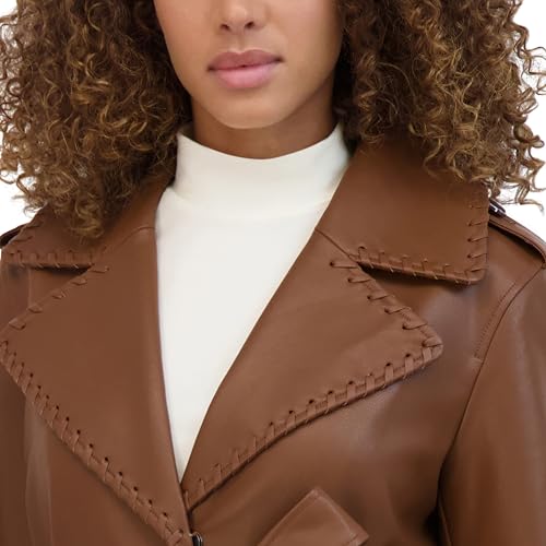 Kenneth Cole Women's Faux Leather Belted Duster with Whip Stitch Detail & Notched Collar4