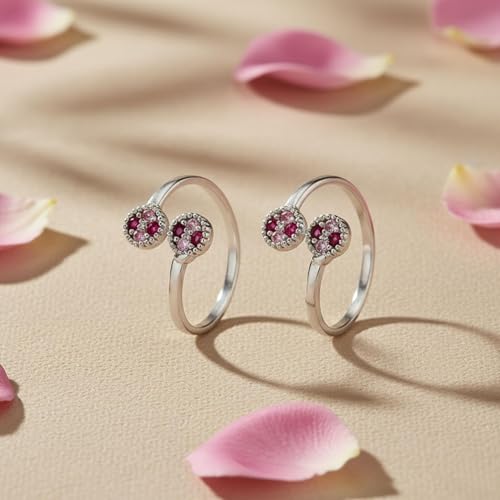 Image of SATKOTI 925 Silver Toe Rings for Women | Adjustable Pure Metal Bichiya with AAA Quality CZ Stone| BIS Hallmarked Jewelry with Authenticity Certificate | Pair of 2 Metti