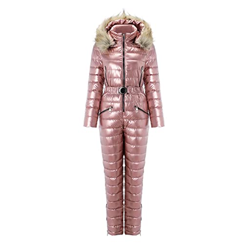 Combinaison de ski rose pour femme chaude et rembourrée taille M avec capuche