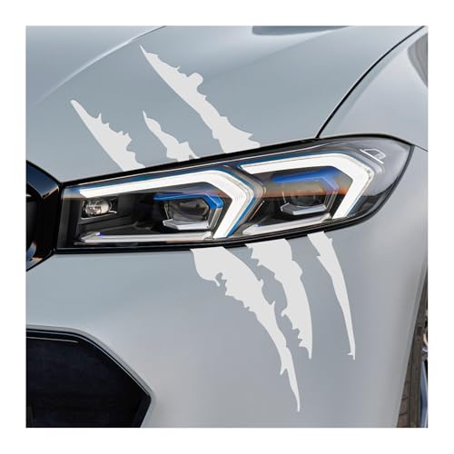 Image of 2 PCS Claw Mark Decals for Car, Headlight Sticker Waterproof Vinyl Stripes Scratch Decal, Monster Claw Scratch Mark Sticker Car Exterior Decor for SUV Pickup Truck (Silver)