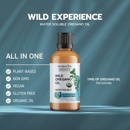 AROMAVITA Water Soluble Wild Oregano Oil Organic Liquid Drops - Oregano Oil for Healthy Gums and Sore Throats, Digestive and Immune Support, Respiratory Health - Thumbnail 6