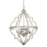 Kira Home Capistrano 28" 6-Light Rustic Farmhouse Chandelier, Antique White + Galvanized Steel Finis