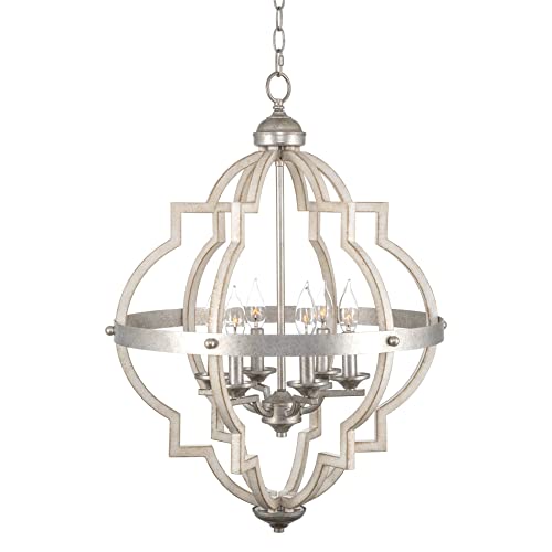 Kira Home Capistrano 28" 6-Light Rustic Farmhouse Chandelier, Antique White + Galvanized Steel Finish #TOP9