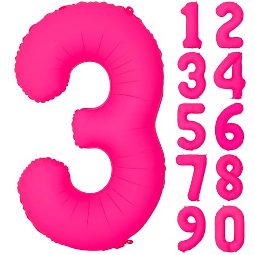 40IN Fluorescent Pink Number 3 Balloons Glow In The Dark Pink Balloon