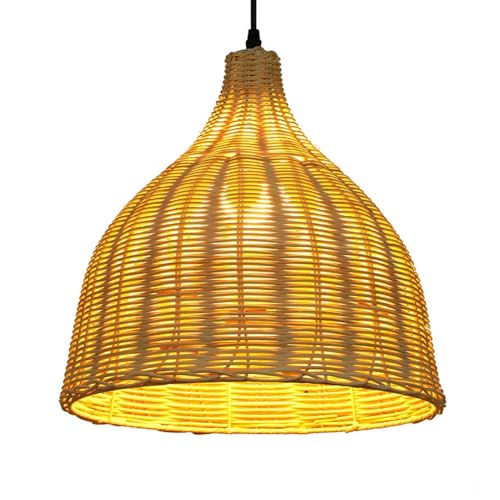 QZLNQSY Lampada a sospensione in rattan, lampada a sospensione in vimini intrecciato a mano, lampadario a soffitto a cesto Boho, lampadario in bambù a forma di campana for isola cucina(35cm)
