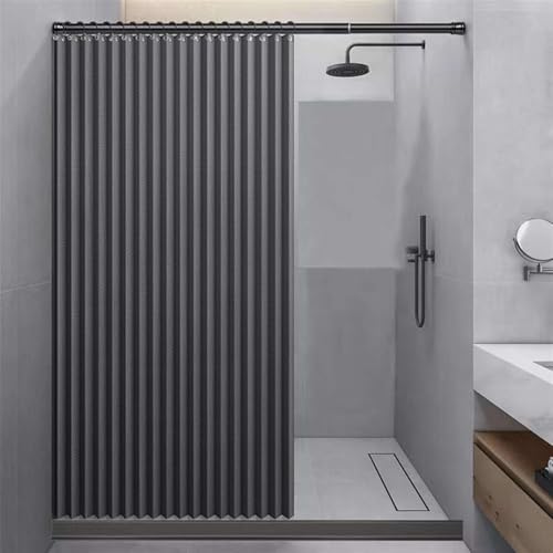 Momooda Cortina Ducha Impermeable Magnética Plegable con Ganchos, Cortina Ducha de Lino Antimoho, Tenda Bagno Doccia, Grigio, 100x200cm