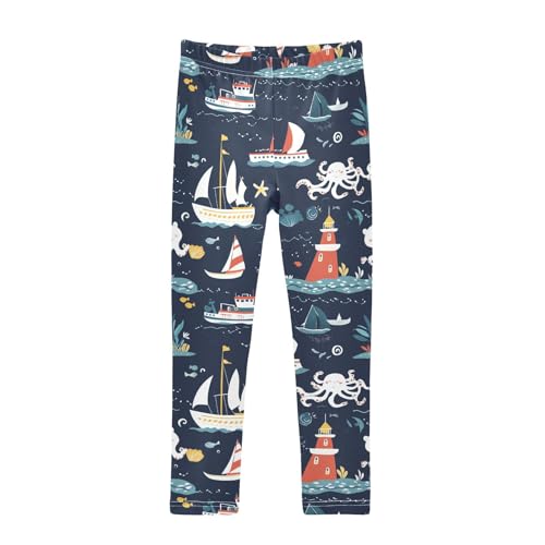 Wusikd Sea Ships Boat Girls' Leggings Toddler Doodles Kids Yoga Pants Dance Active Tights 4T