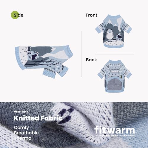 Image of Fitwarm Yeti Dog Jacquard Sweater, Cozy Winter Clothes for Small Dogs Boy Girl, Knitted Pet Apparel, Blue, White, Medium