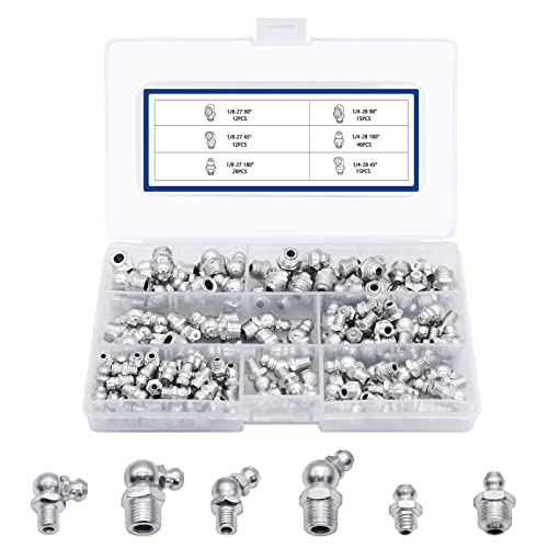 Image of Grease Fittings Kit, 120Pcs SAE Zerk Assortment, Hydraulic Standard With 1 /4 inch, 1 /8 inch Straight, 90 Degree, 45 Degree Angled
