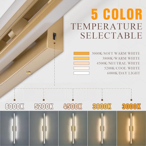 Image of VitaLink 48 inch Gold LED Bathroom Light Fixtures Long Vanity Lights Over Mirror Lighting Lamps Wall Mount Lighting Over Vanity Picture Indoor 5CCT(3000K /3800K /4500K /5200K /6000K)