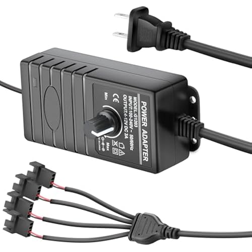 12V Fan Controller with Splitter Cable, 36W Adjustable Speed Controller AC 100-240V to DC 4-12V, PC Fan Power Supply Adapter for 3Pin 4Pin Computer Cooling Fans (FC-3/4P