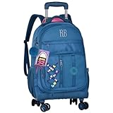 Rebecca Bonbon Mochila Escolar Infantil com Rodinhas, Carrinho 360°, Alças Acolchoadas, Bolsos Espaçosos, Compartimento para Notebook, Uso Versátil para Meninas (Azul)