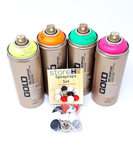 Montana Gold FU Sprühdosen Set Neon Farben + Ersatzsprühköpfe - 4 x 400ml Cover