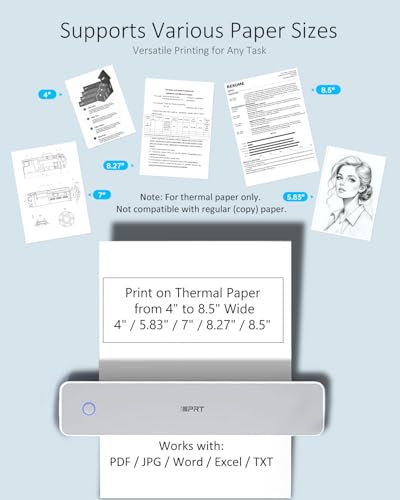 Image of Inkless Portable Printer for Travel, Wireless Thermal Printer with 1 Case and 200pcs Paper Kit Supports 8.5 x 11 inch US Letter, A4, 610Pro 300DPI Small Bluetooth Printers for Phone Home Office Car, Grey