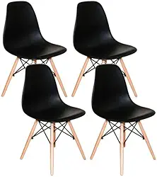 Kit 4 Cadeiras Eiffel Charles Eames DSW – Polipropileno Preto e Base de Madeira Clara – Sala de Jantar, Cozinha ou Escritório (Preto)